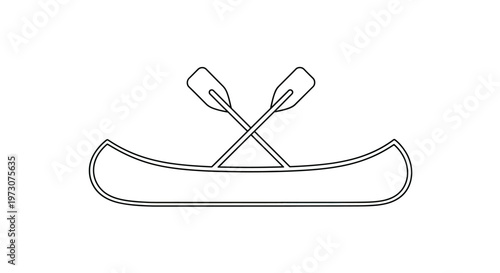 Minimalist line art of a canoe with crossed paddles