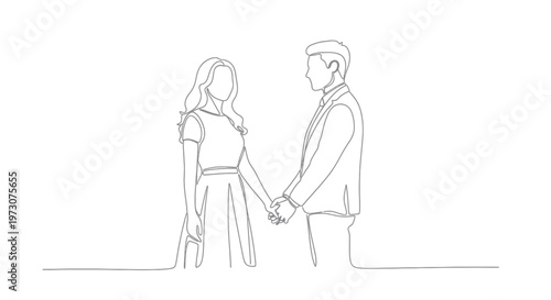 Minimalist line drawing of a couple holding hands