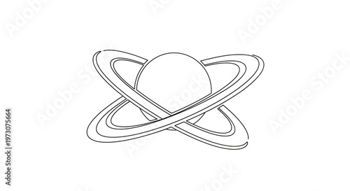 Spherical object with intersecting, elliptical rings, like a planet and its orbits