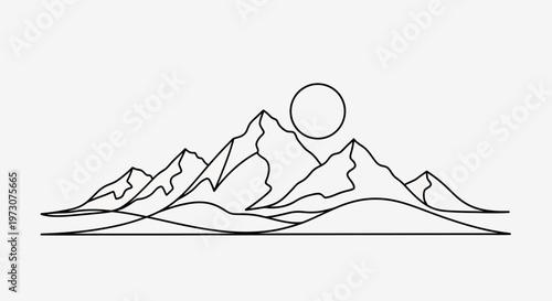 Stylized mountain range with a sun and undulating foreground