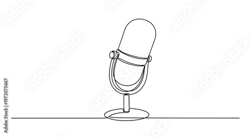 Minimalist single line drawing of a vintage microphone on a stand