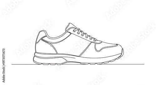 Minimalist line drawing of a classic athletic shoe