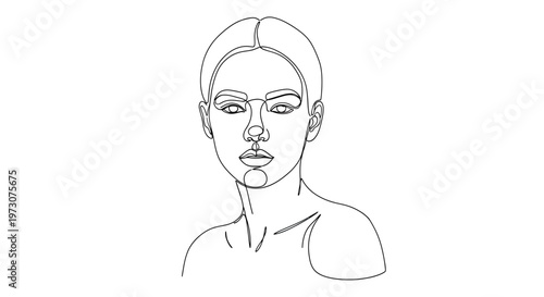 Minimalist portrait of a woman's face and shoulders in single-line art