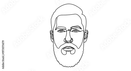 Minimalist line drawing of a bearded man's face on a white background