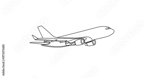 A simple, black outline drawing of a four-engine cargo plane in flight