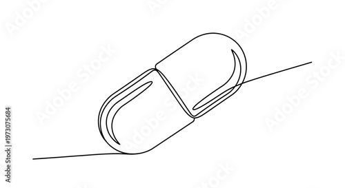 Single continuous line drawing of a medical capsule