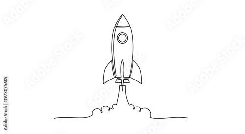 Minimalist rocket ascending with stylized smoke trail