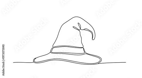 Single continuous line drawing of a pointed witch's hat