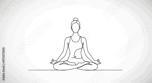 Single line drawing of person meditating in lotus pose with hands in mudra