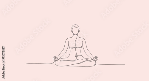 Minimalist outline of a person meditating in lotus pose on a pastel background