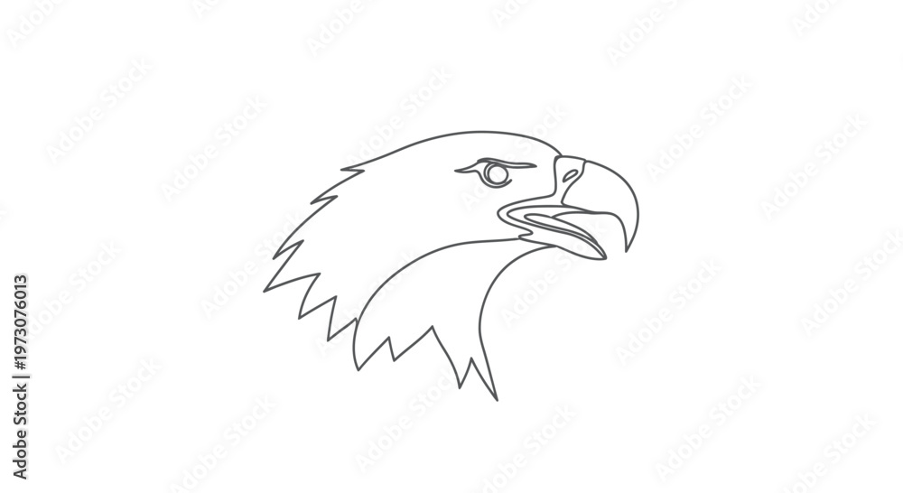 Fototapeta premium Minimalist line art of an eagle's head in profile, facing right, with an open beak