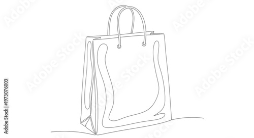 Minimalist outline drawing of a shopping bag with handles