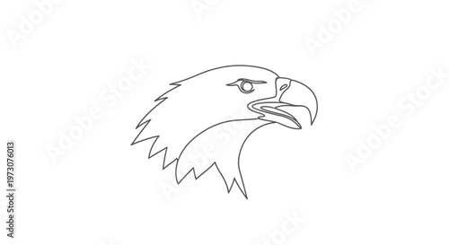 Minimalist line art of an eagle's head in profile, facing right, with an open beak