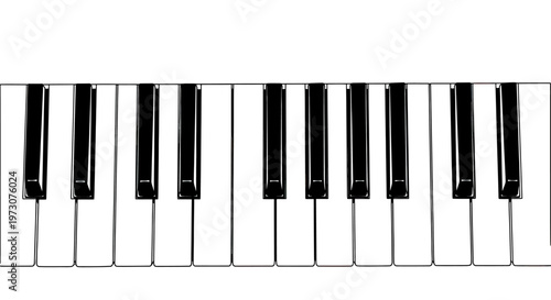 Close-up of piano keys, black and white, simple line art