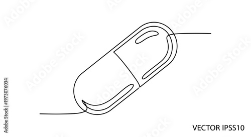 Single line drawing of a capsule, medical, medicine, pill, capsule