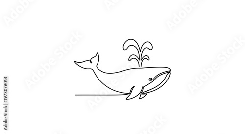 Single line drawing of a whale with a spout of water