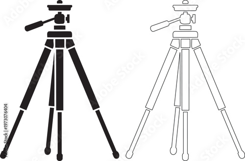 Photography equipment comparison. Tripod and monopod stability icons for professional camera support systems.