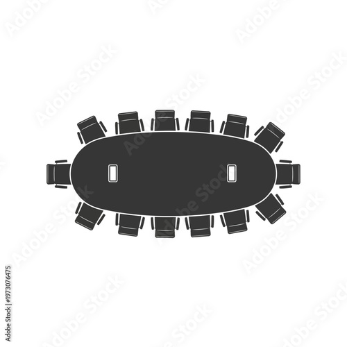 A black oval table with chairs around it.
