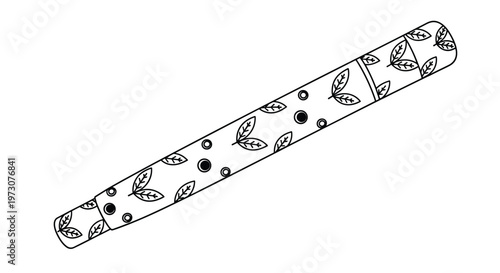 Simple outline drawing of a cylindrical object decorated with a leaf pattern suitable for craft or nature projects.