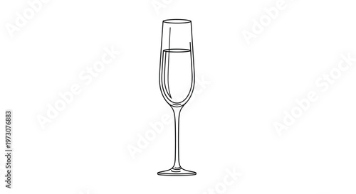 Elegant line drawing of a tall champagne flute glass with a drink inside perfect for celebratory toast illustrations.