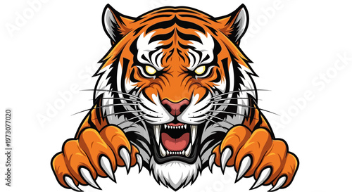 Dynamic illustration of a fierce roaring tiger head with sharp claws, perfect for sports mascots, team logos, and powerful branding designs