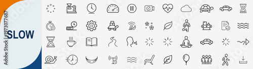 Slow Pace and Relaxation Line Icon Set for Stress Relief