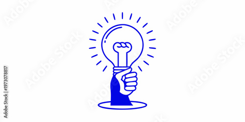 A raised fist forming the filament inside a glowing lightbulb