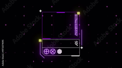 Futuristic Neon UI Window Animation with Digital Interface Elements, Cyberpunk App Panel Overlay Loop
