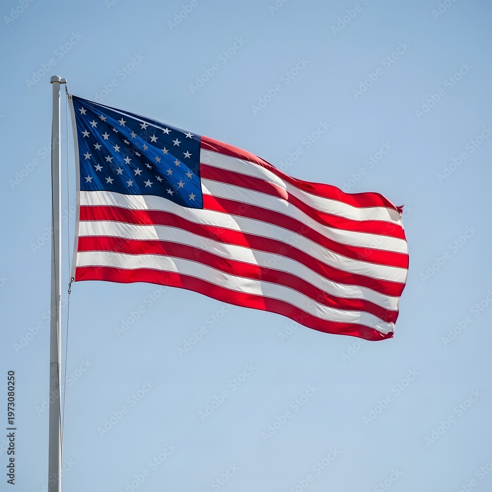 Fototapeta premium American flag waving on a pole against a clear blue sky