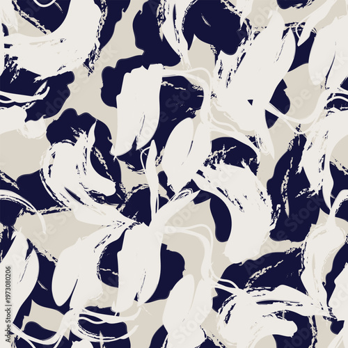 Brushstroke Fashion Pattern Textile Design In Navy Beige And White Modern Artistic Style For Homeware And Apparel