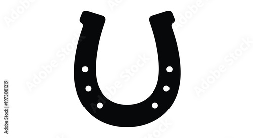 Simple black silhouette of a horseshoe with visible nail holes