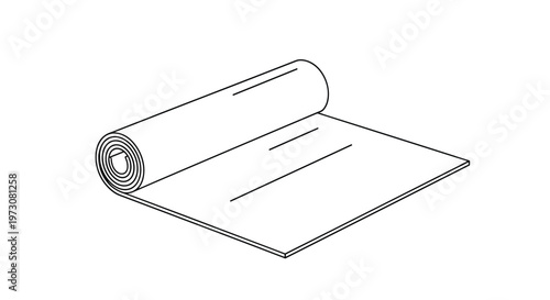 Simple black and white line drawing of a rolled up yoga or fitness mat showing its cylindrical shape on a clean white background.