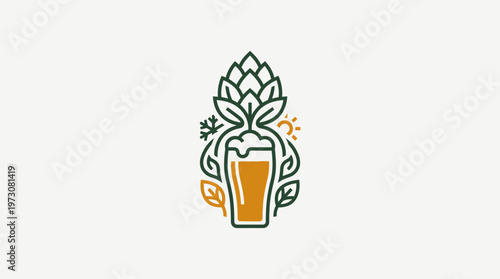 Abstract Beer Glass with Hops and Seasonal Elements