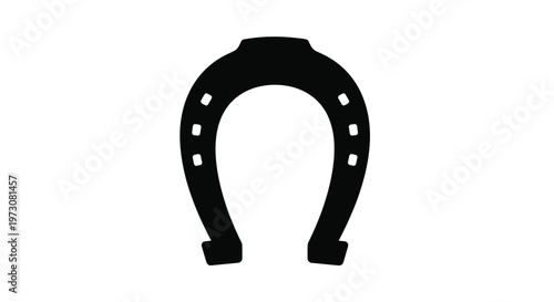 A simple black silhouette of a traditional metal horseshoe shape