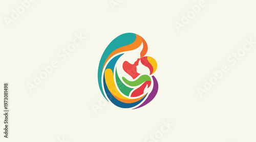 Colorful Abstract Mother and Child Symbol