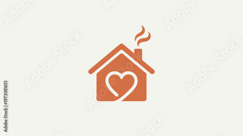 House with Heart and Smoke Logo Icon