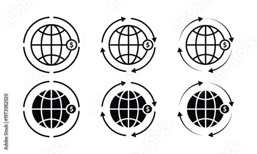 Dollar Globe Arrow Cycle Icons Global Finance Marketing