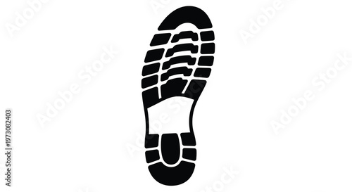 A black and white illustration of a single shoe footprint