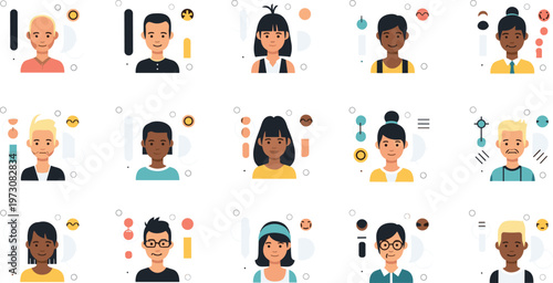Diverse People Avatars with Personal Preferences Habits and Lifestyle Icons in Modern Flat Cartoon Style Character Illustration Set.