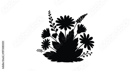 Silhouette of wildflowers and foliage in a simple graphic style