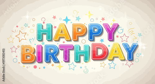 Colorful Happy Birthday Greeting with Stars.