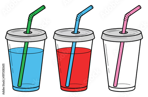 Colorful Drink Cups with Straws Vector Illustration