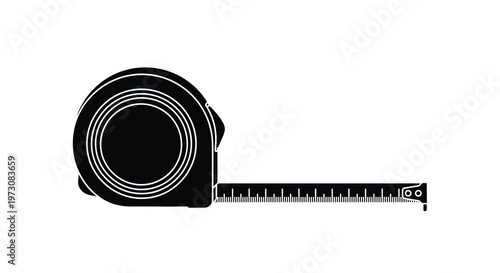 Black and white illustration of a retractable measuring tape on white