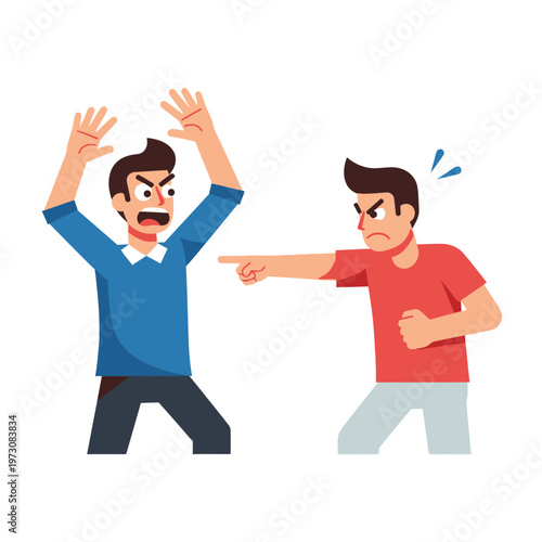 Two men arguing, one pointing finger, conflict illustration