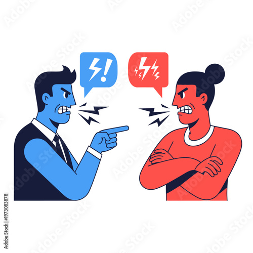 Two people arguing, conflict, disagreement, communication breakdown, anger, stress, business conflict