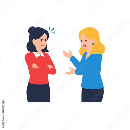 Two women arguing, disagreement, conflict, angry expression, discussion, communication breakdown