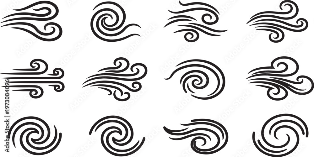 Fototapeta premium Abstract monochrome spiral designs with varying shapes and patterns Vector