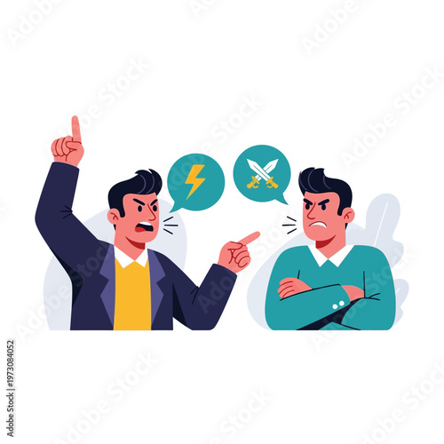 Angry businessmen arguing, conflict and disagreement concept, illustration