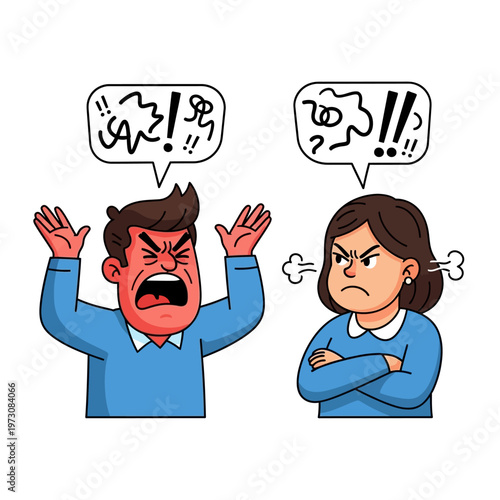 Angry Couple Arguing Illustration, Conflict and Misunderstanding Concept