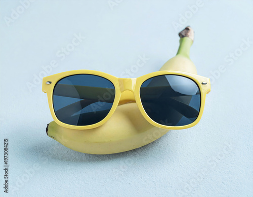 Travel vibes. Stylish yellow sunglasses on a sandy beach.
